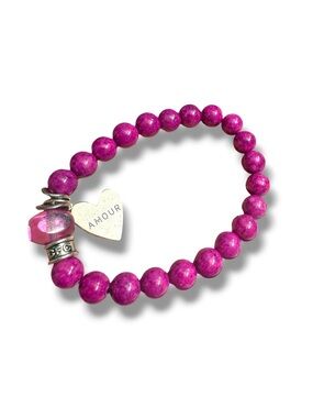 Amour Heart Pink Stretch Beaded Bracelet